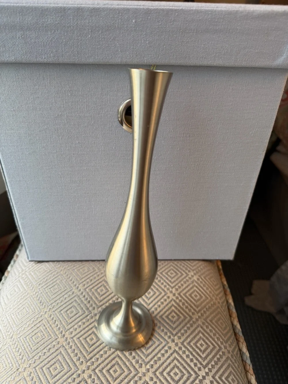 Vintage Pewter Bud Vase Brushed Metallic 10” Tall Bud Vase - Silver